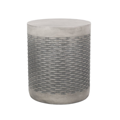 Classy Deck End Table - Lightweight Concrete, Basket Weave Touch, No Assembly Required Stylish Concrete Construction, Modern Design,