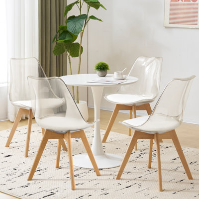 Fashank 19''W Modern Upholstered Transparent Dining Chairs with Solid Wood and Leather Cushions Seat 
