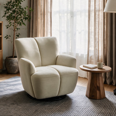 Modern Upholstered 360° Swivel Barrel Accent Armchair