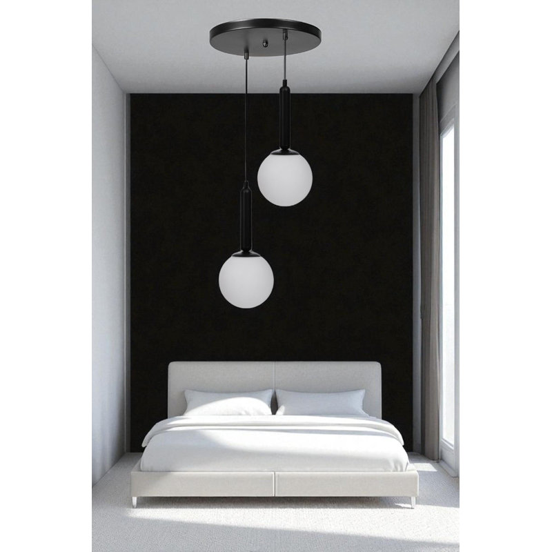 Lustre réglable élégant, structure en métal avec capuchon en verre, 15 x 15 cm | Hauteur totale: 31,5 po, plaque de base: 9,8 x 1,2 po | 2 x douilles E27 de 40 W maximum, au design élégant blanc et noir, pour la salle à manger et les espaces de vie