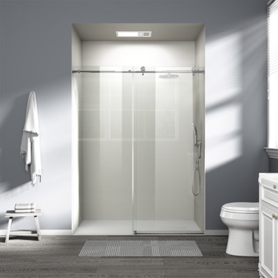 56" - 60" W X 76" H Single Sliding Shower Door, Frameless Bathroom Sliding Door With 1/4" (6Mm) Tempered Glass For Walk-In Shower