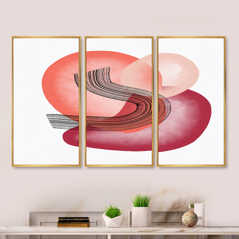 «Minimalistic Red and Pink Shapes II», reproduction de cadre flottant sur toile 3 pièces, H 28 po x l 36 po x P 1 po