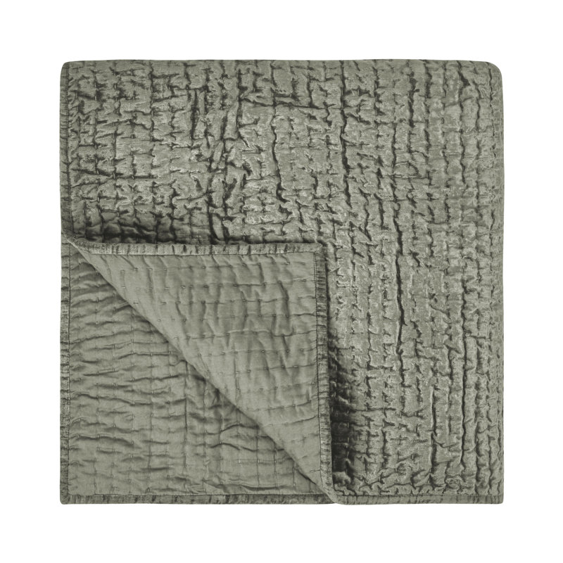 Bari 4-Piece Velvet Rayon Quilt Set, King Quilt + 3 Euro Shams, Gray