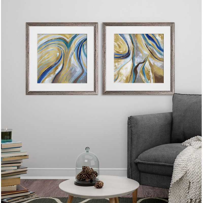 « agate & gold », ensemble de 2 reproductions encadrées, Cadre brun