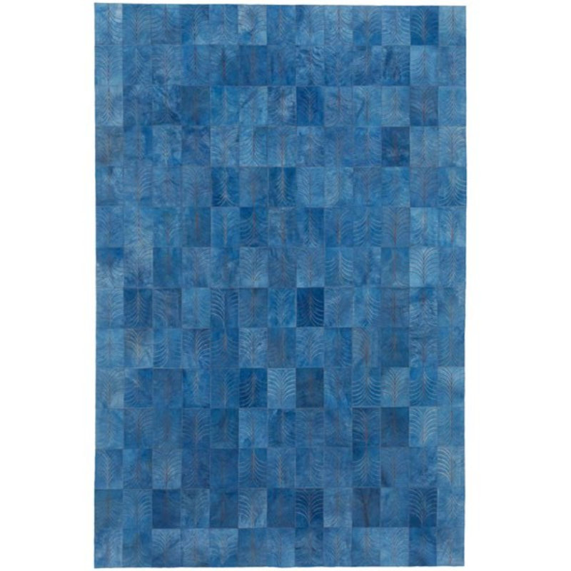 Tapis géométrique en cuir de vache denim, Rectangle 6 pi 7 po x 9 pi 8 po