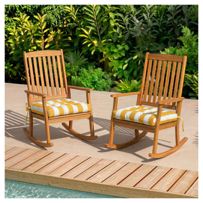 Ensemble de 2 coussins de chaise d'extérieur avec coussins 19 x 19 imperméables avec attaches - Mobilier de salle à manger capitonné à rayures jaunes et blanches