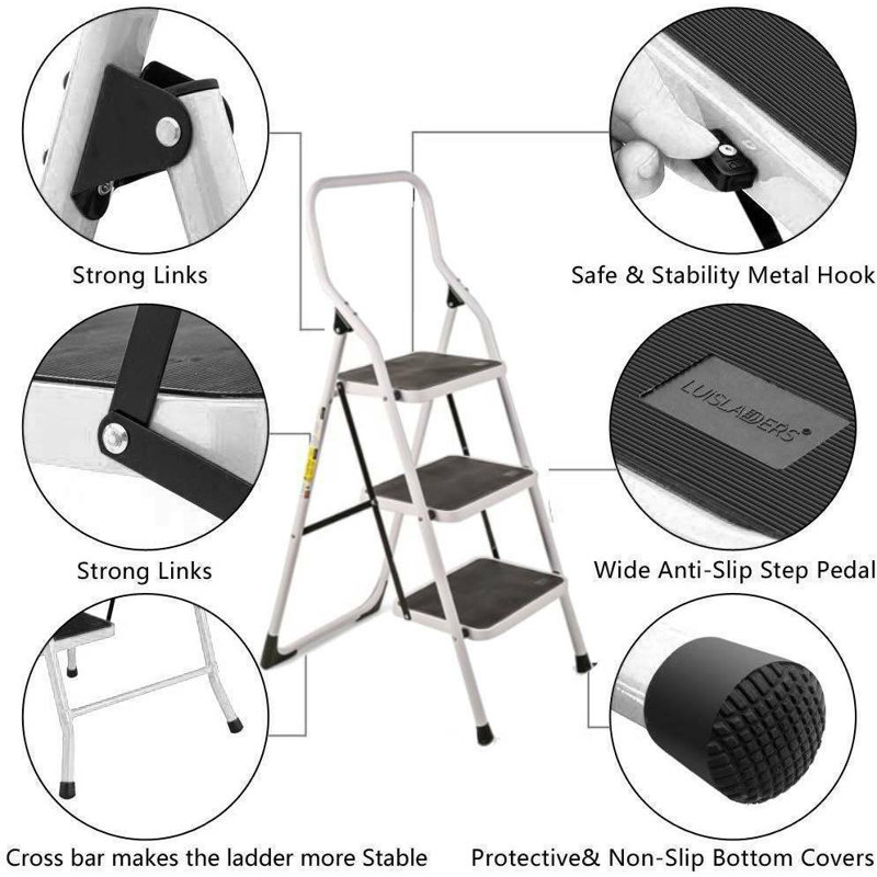 3 - Step Steel Lightweight Folding Small Step Ladder