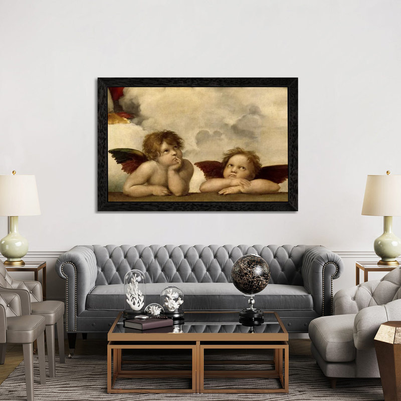 The Two Angels by Raphael - Floater Frame Painting on Canvas, Black, 101.6 cm H x 66.04 cm W
