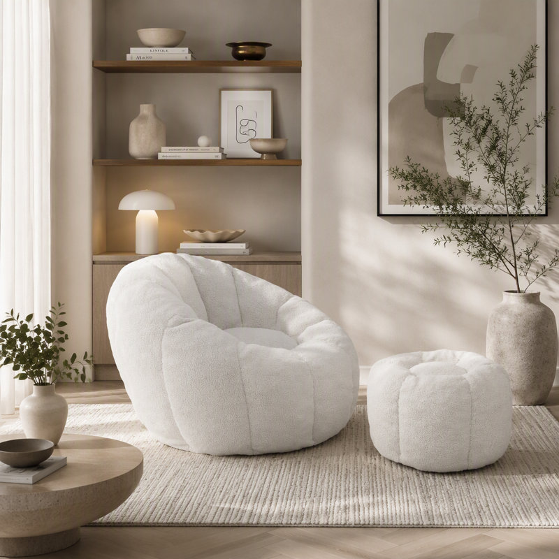 Fauteuil à billes avec repose-pieds, Blanc