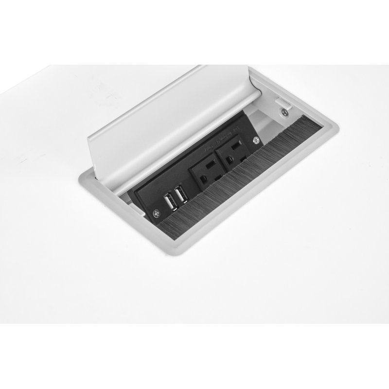 Bureau avec prises intégrées Maysey, H 28,7 po x l 63 po x P 32 po, Blanc/argenté