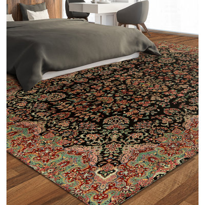 Hand Knotted Wool Area Rug in Black And Red