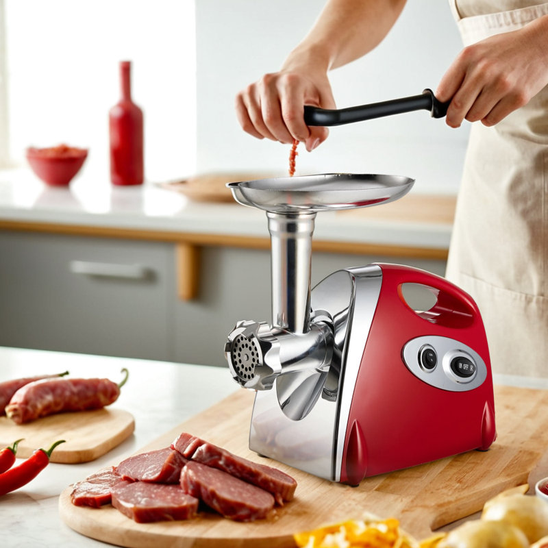 Archie & Oscar Stainless Steel Electric Meat Grinder, Red