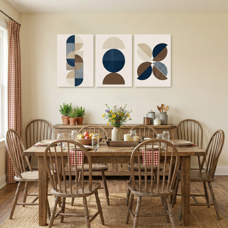 Formes géométriques abstraites, ensemble de 3 impressions sur toile de style minimaliste moderne, 24” H x 48” W