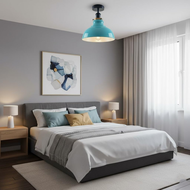Plafonnier semi-encastré en métal avec dôme en métal E26, Bleu