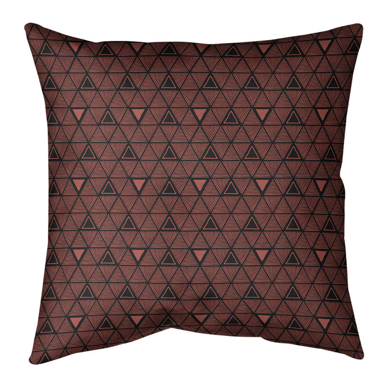 Coussin décoratif triangles dessinés à la main classiques, H 14 po x l 14 po, Duvet synthétique, Rouge
