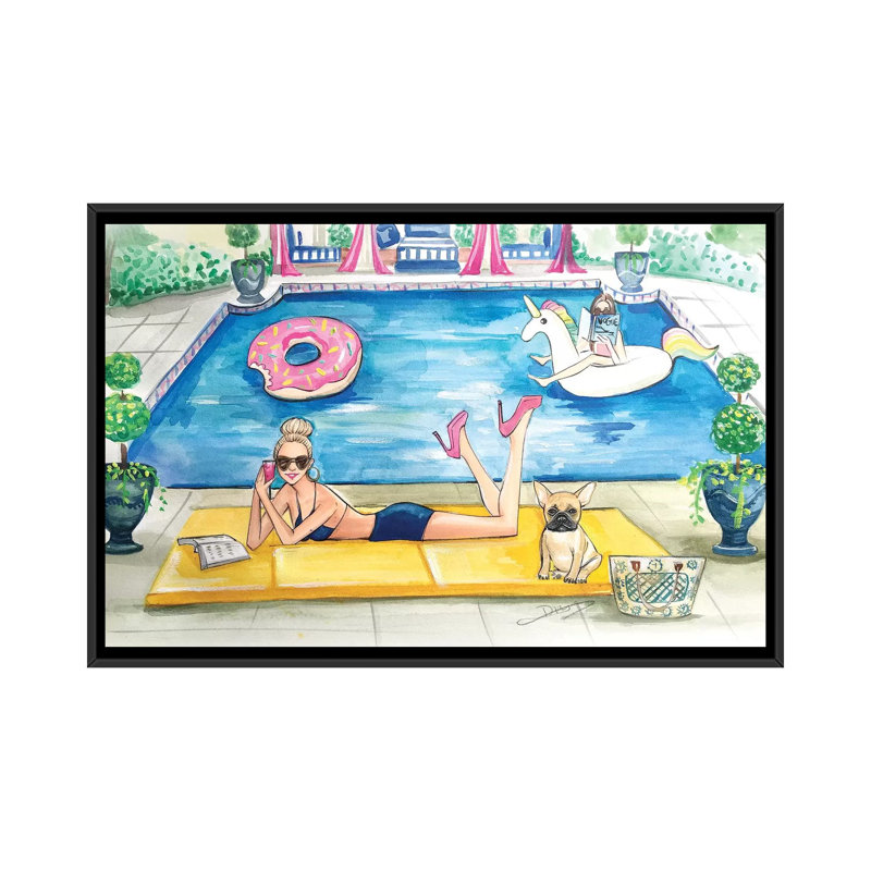 « summer pool party » par rongrong devoe, impression sur toile tendue, H 18 po x l 26 po x P 1,5 po, Toile avec cadre noir