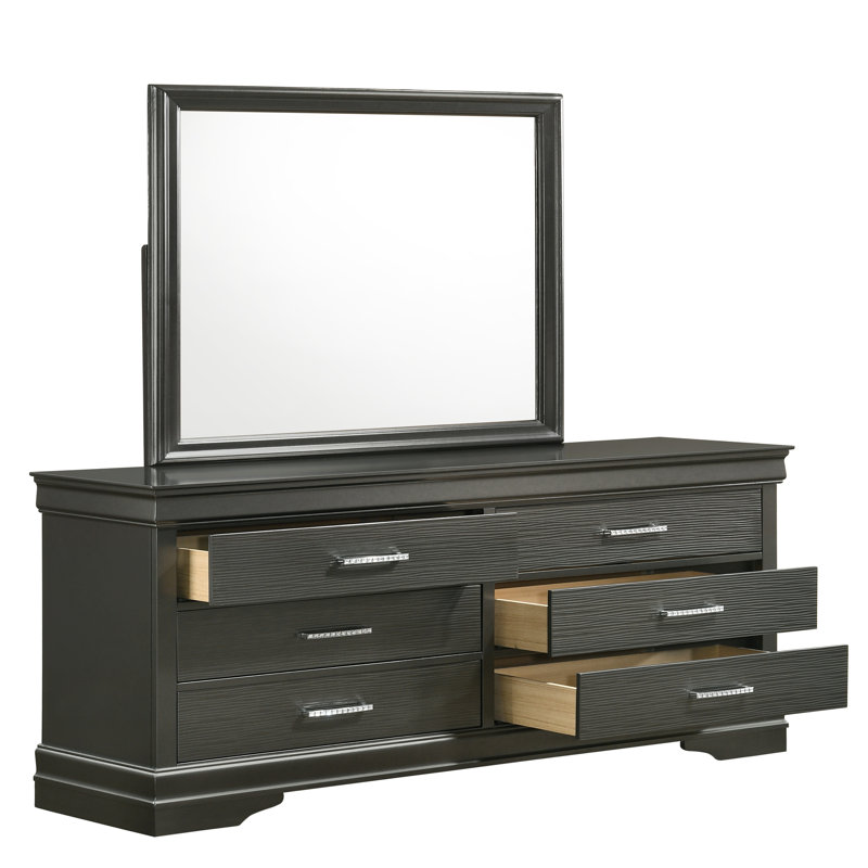 Commode moderne à 6 tiroirs en bois, Gris