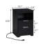 Table de chevet noire moderne 22,8 po avec ports USB, 2 tiroirs et tablette-654415322