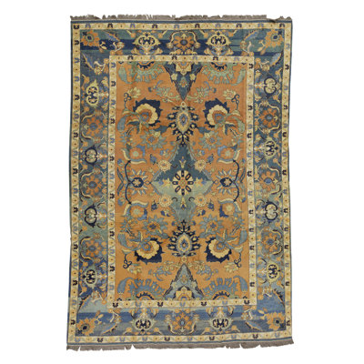 Tapis bleu et beige de haute qualité noué à la main Zarbof