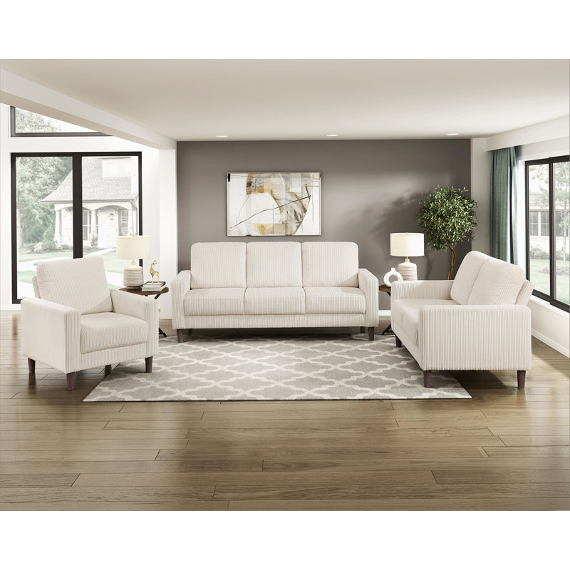 Causeuse rembourrée en velours côtelé moderne et contemporain en bois massif 1 pièce, Beige