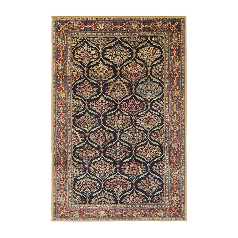 Tapis traditionnel brun / bleu, Rectangle 5 pi x 8 pi