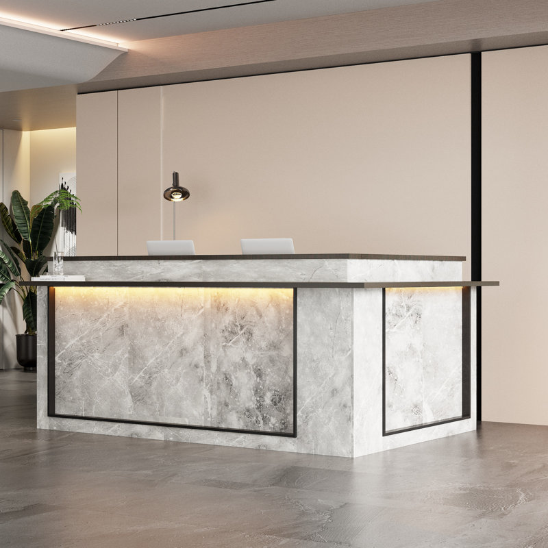 94.5'' W L-Shaped Reception Desk With LED Light