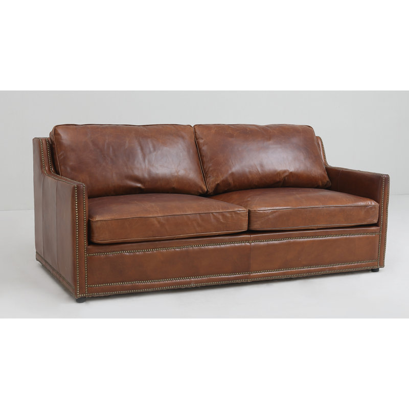 Causeuse à accoudoirs carrés en cuir véritable 75 po Tingley