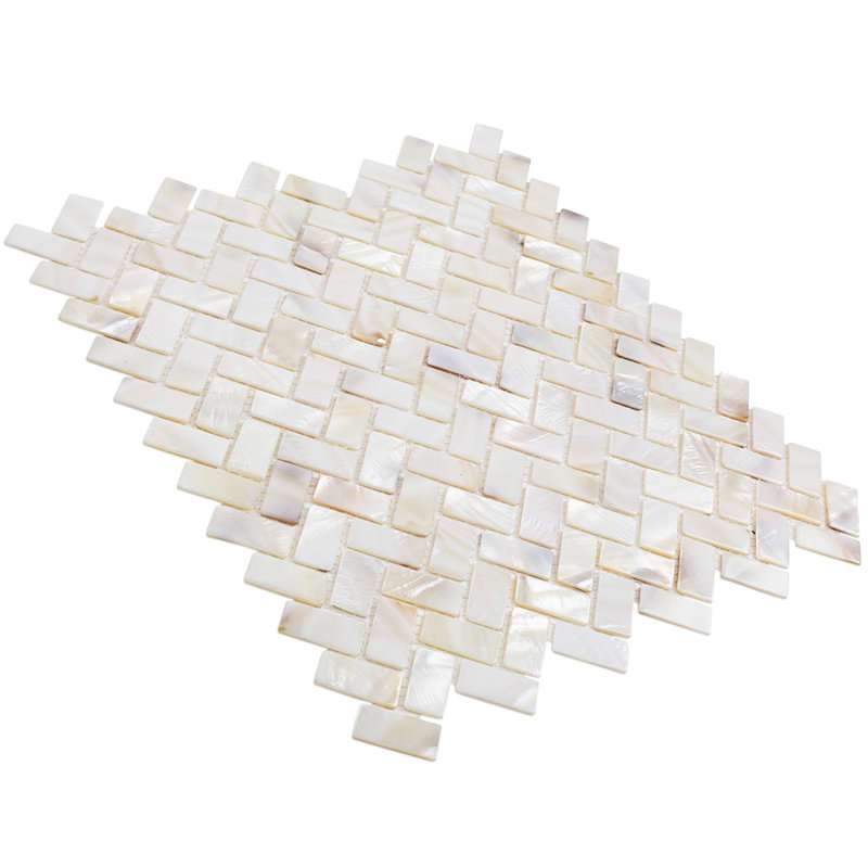 Oyster .5x1 Herringbone Polished Pearl Mosaic Tile