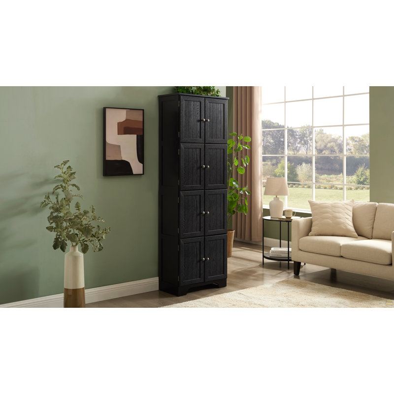 Armoire de rangement haute 72,4 "avec 8 portes et 4 tablettes, bibliothèque, Noir