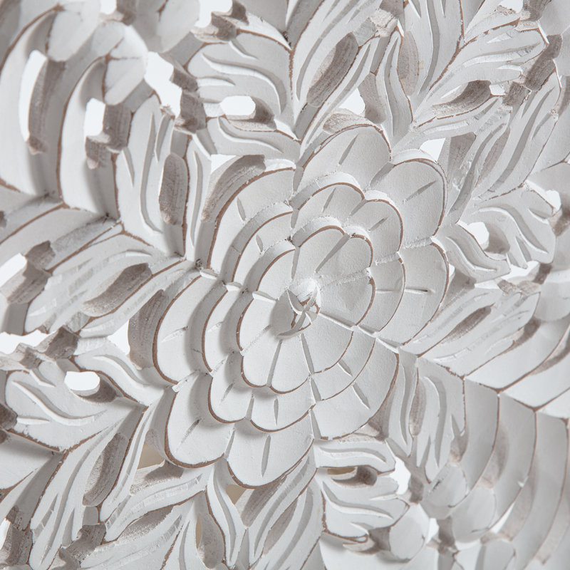 Lottie White Round Wood Bohemian Wall Medallion, 30-Inches