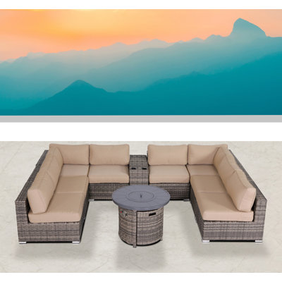 Alieyah Fully Assembled 10 Piece Sectional Seating Group with Sunbrella Cushions