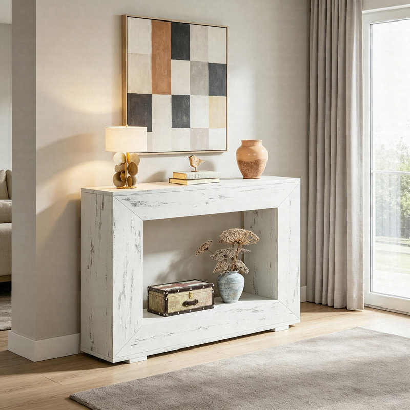 Console de style campagnard 47,2 po, canapé d'entrée à 2 niveaux avec tablette de rangement, table de couloir en bois rustique
