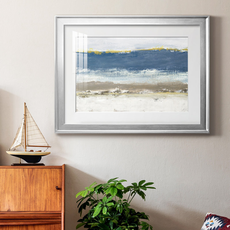 Bleu ciel - peinture encadrée, Cadre argenté, H 26,5 po x l 36,5 po x P 1,5 po