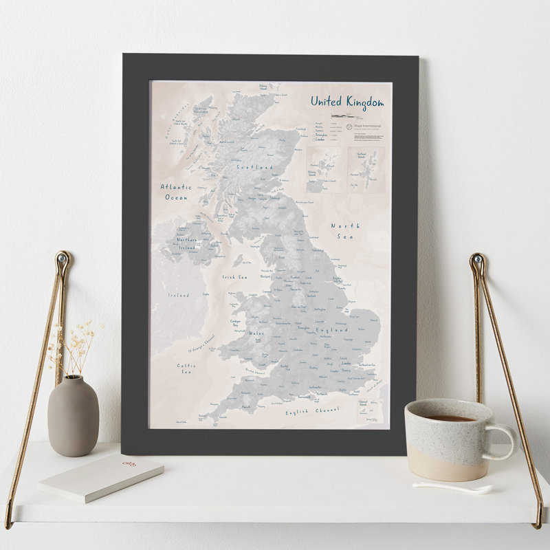 UK As Art Map - Lead - Print, 45cm H x 32.7cm W x 5cm D, Black Framed
