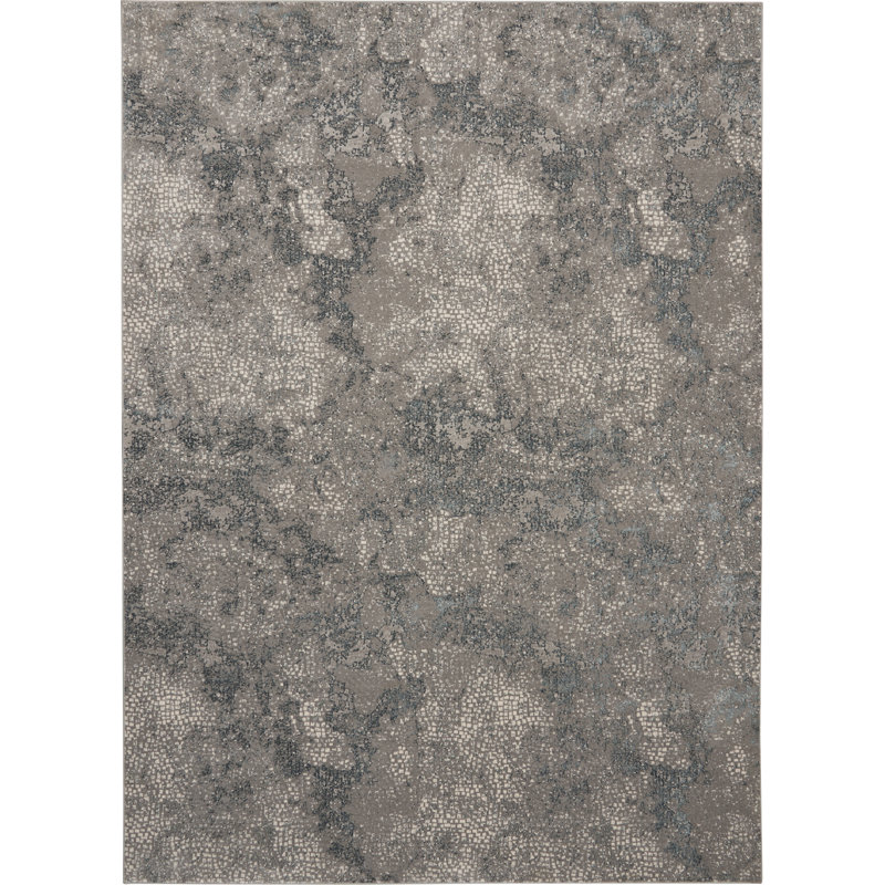 Uptown Abstract Area Rug in Gray/Ivory/Blue, Rectangle 7'10" x 9'10"