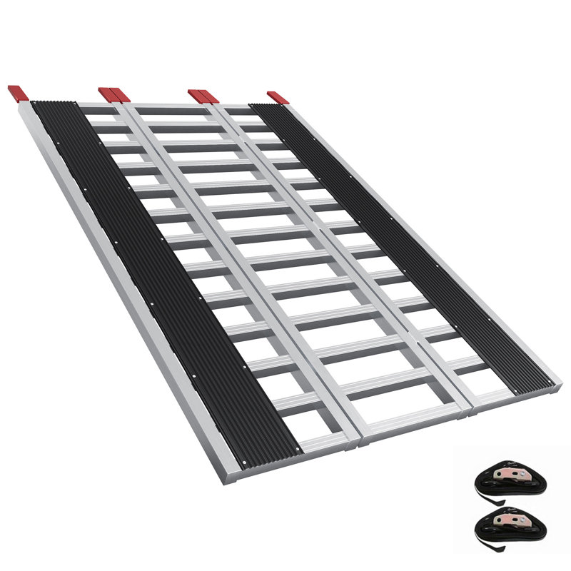 Rampe de chargement pour motoneige 85 po x 54 po – Rampes pliables en aluminium en trois parties pour camionnettes, capacité de 1 500 lb. Rampes de chargement avec courroies de chargement pour motos, VTT et quads.