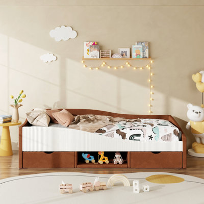 Twin Size Upholstered Daybed with 2 Storage Drawers and Streamlined Guardrail