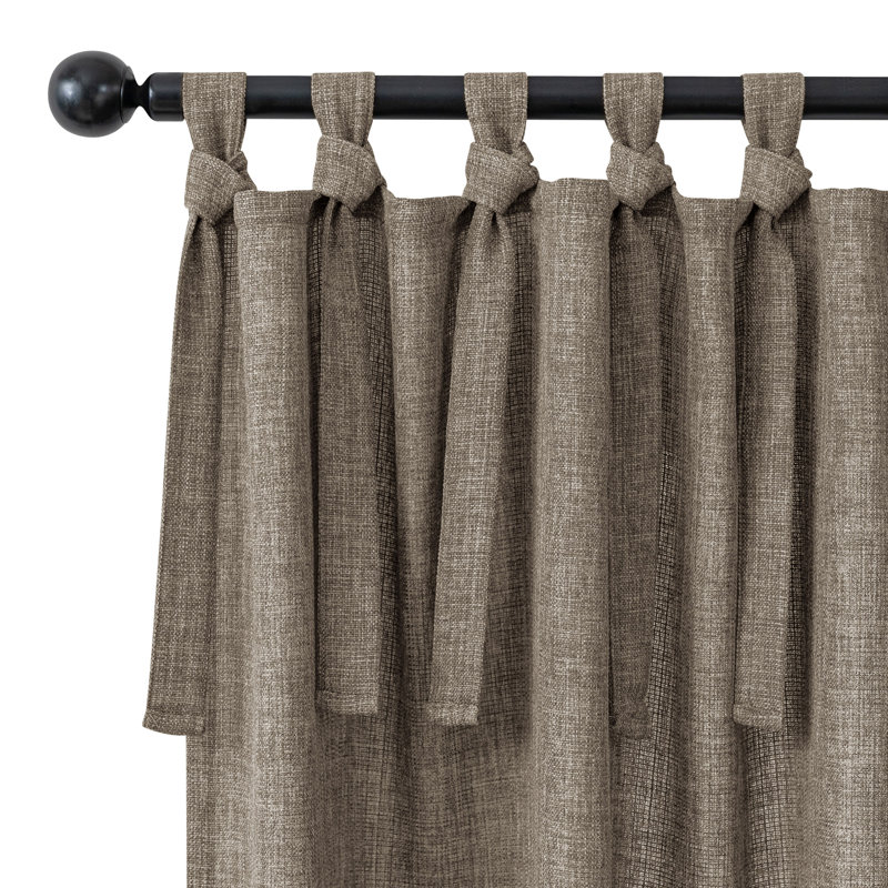 Linen Texture Tie Top Light Filtering Curtain Pair(2 Panels), Cocoa, 52" W x 84" L