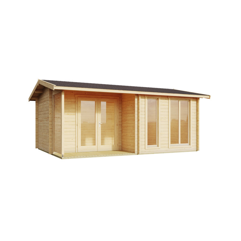 Lasita Brighton 17 x 13 Ft. Premium Log Cabin With Tempered Double Glazing (44mm), Brighton 44 Natural Wood