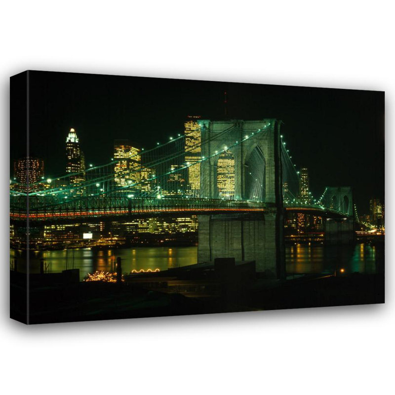 Pont de Brooklyn à New York la nuit, H 13 po x l 18 po
