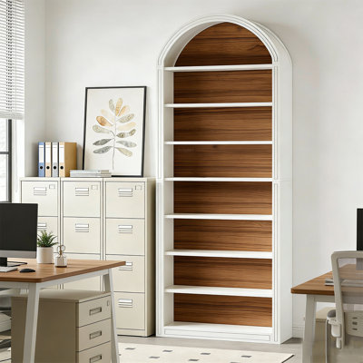 8-Tier Black Arched Bookshelf, 79.5' Tall Arched Bookcase with Storage Shelves, Floor Standing Open Display Shelving Unit for Living Room, Bedroom, Home Office, White
