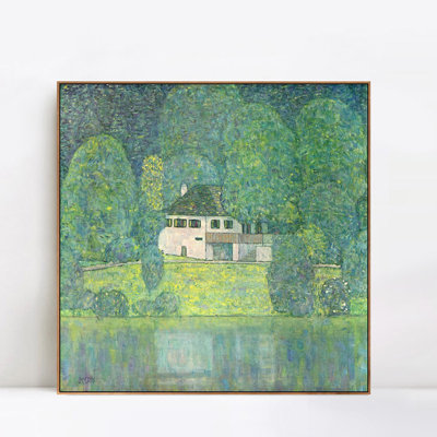Impression sur toile encadrée, "Litzlbergkeller am Attersee 1915" par Gustav Klimt, art mural pour le salon, décorations de bureau à domicile (cadre en bois de couleur mince, 16 po x 16 po)
