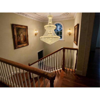 Lustre en cristal Grand lustre moderne - Luminaires de vestibule Plafonnier haut plafond Empire - Lustre de salle à manger de luxe à DEL avec ampoules incluses