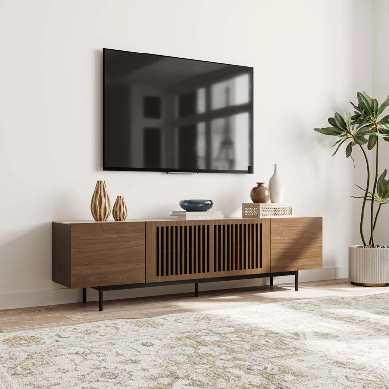 Meuble télé Mid-Century moderne avec pierre frittée, 21,25 po x l 79 po x P 15,75 po