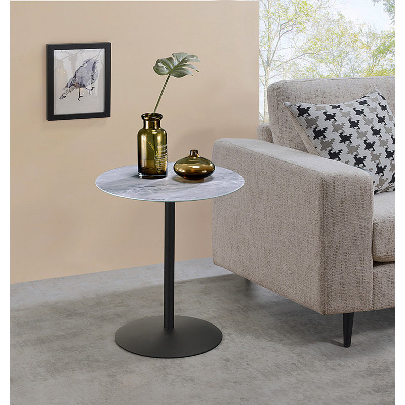 Table de bout l 17,5 po Cirillo avec plateau texturé en marbre gris, Grey, Noir