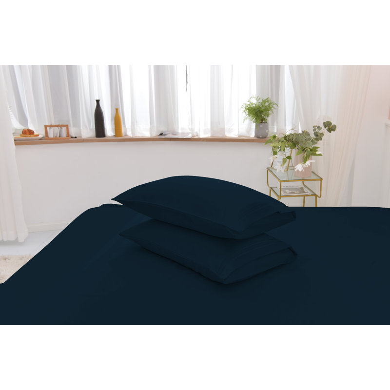 Ensemble de literie en rayonne de bambou, Bleu foncé, Ensemble de draps pour très grand lit californien