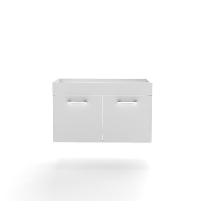 Meuble-lavabo mural 32 po blanc brillant avec portes doubles, charnières à fermeture douce, longues poignées en métal | Idée de cadeau