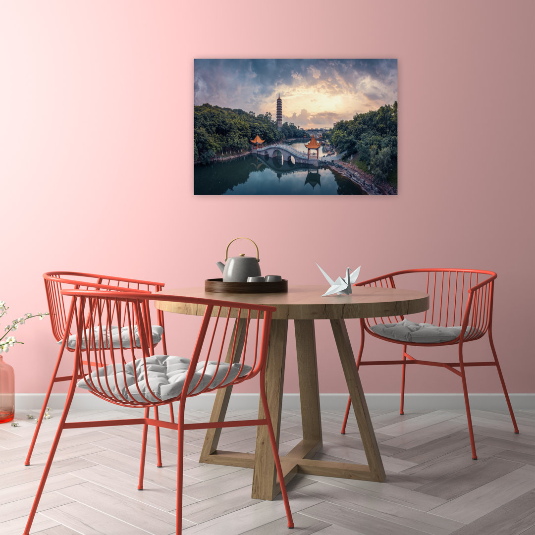 Serene Pagoda Sunset Peaceful Traditional Tranquil Architecture Landscape Wall Art Print