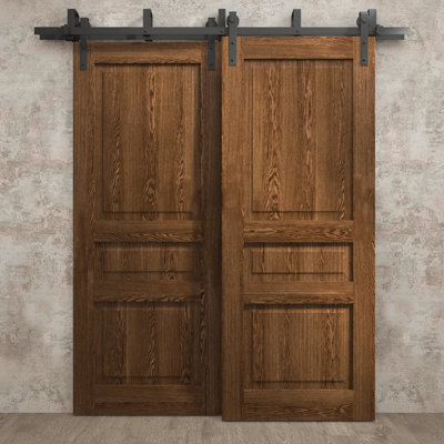 Portes coulissantes de style grange pour placard, 122 x 203 cm (48 x 80 pouces), Ego 5012, chêne cognac, rails modernes de 2 m (6,6 pi), quincaillerie incluse, portes de placard en bois massif pour chambre à coucher.