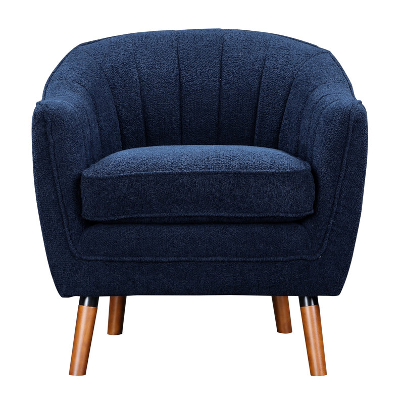 Chaise d'appoint de style Mid-Century moderne bleu, revêtement en tissu texturé, structure en bois massif, dossier à coutures latérales, pieds bruns, siège de 20,5 po de largeur de siège, tissu chenille, fabrication, ensemble de 26,5 po